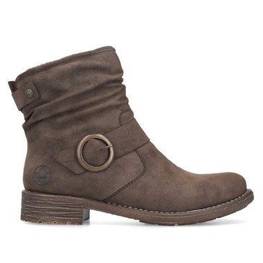 Botki damskie Rieker 79454-25 BROWN brązowe zapinane na zamek na obcasie