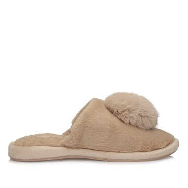 Ciepłe Kapcie pantofle laczki z pomponem Meteor 246 beżowe