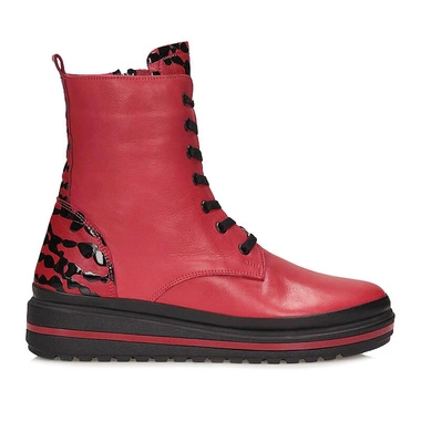Skórzane Botki trzewiki na zamek damskie Manitu 990149-04 czerwone