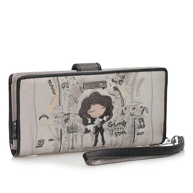 Portfel damski Anekke 43809-901 BILLETERO WALLET SINTETICO ORCHESTRA szary duży zapinany na zamek i zatrzask