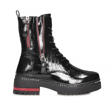 Lakierowane Botki na Zamek Filippo DBT4058/25 BK RD