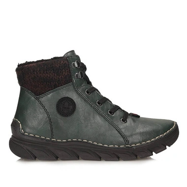 Botki damskie Rieker 55040-54 zielone sznurowane zapinane na zamek na pltaformie