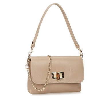 Skórzana Torebka Listonoszka Toscanio F175 beżowa D05