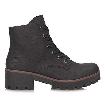 Eleganckie czarne sznurowane botki damskie Rieker 79240-00