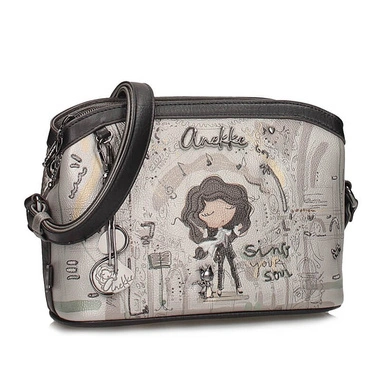 Torebka damska Anekke 43803-258 BOLSO HANDBAG BANDOLERA SINTETICO ORCHESTRA szara listonoszka trzykomorowa zapinana na zamek