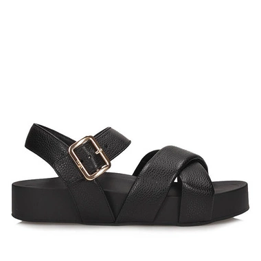 Modne Skórzane damskie Sandały Hogl 9-10 2923 Graincalf-Leder 0100 black