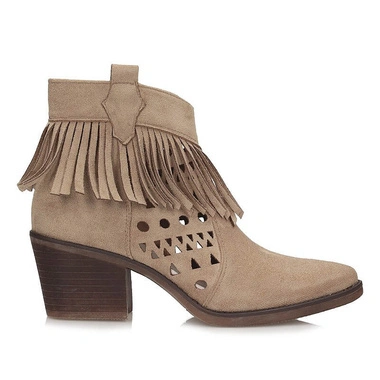 Botki damskie M.Daszyński SA261-13 beżowe na zamek w szpic na obcasie