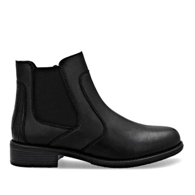 Botki damskie Remonte D0F70-00 BLACK czarne skórzane zapinane na zamek na obcasie
