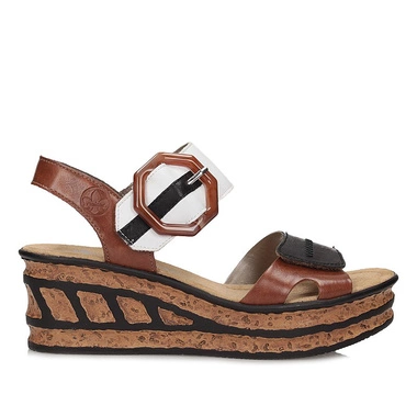 Wygodne sandały damskie na ozdobnym koturnie Rieker 68176-24