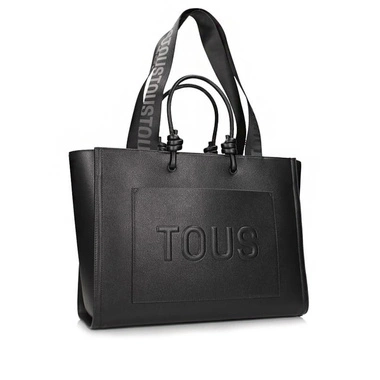 Torebka damska Tous SHOPPER XL. AMAYA T LA RUE NEW BLACK 2002025851 czarna shopperka do ręki i na ramię z logowanym paskiem na zamek