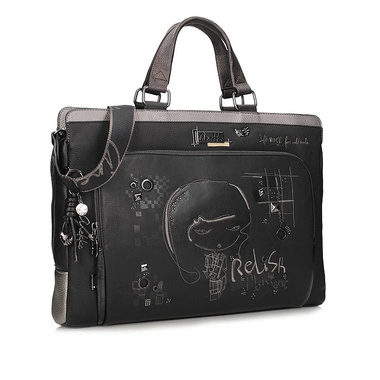 Torba na laptopa damska Anekke 43756-116 PORTADOCUMENTOS BRIEFCASE SINTETICO TULIP czarna jednokomorowa zapinana na zamek do ręki