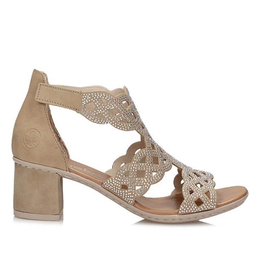 Beżowe sandały damskie na obcasie Rieker 64773-61