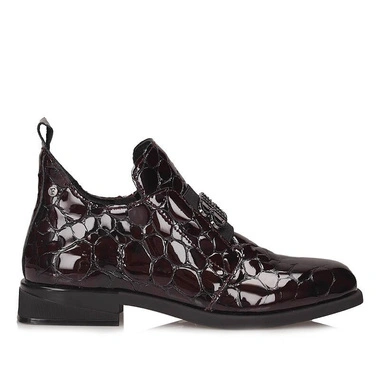 Botki damskie Filippo DBT4763/26 BG CR bordowe skórzane zapinane na zamek lakierowane na obcasie