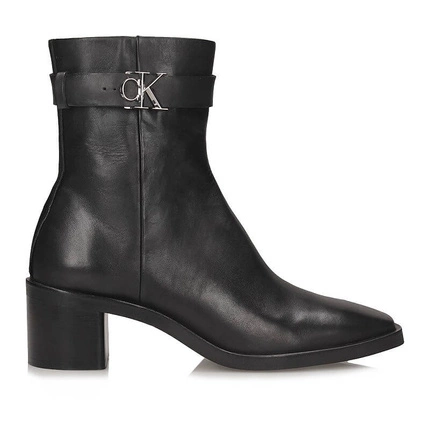 Klasyczne skórzane botki damskie Calvin Klein HW0HW02591BEHW6C BLOCK HEEL BOOT W/ METAL LOGO