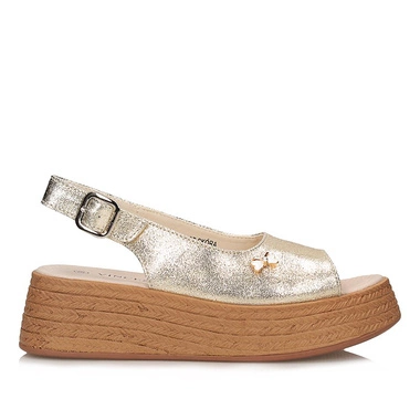 Stylowe złote sandały damskie na platformie Vinceza 41476 GD SKÓRA