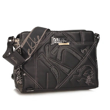 Torebka damska Anekke 43753-070 BOLSO HANDBAG BANDOLERA SINTETICO TULIP czarna listonoszka jednokomorowa zapinana na zamek z logowanym paskiem