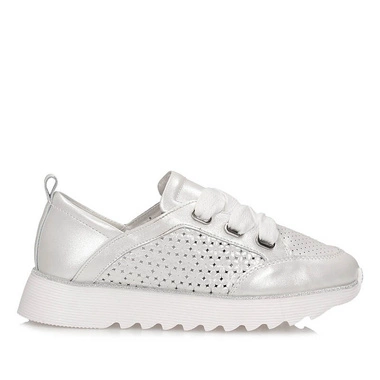 Damskie stylowe sneakersy na platformie S.Barski LR51-796 PEARL WHITE