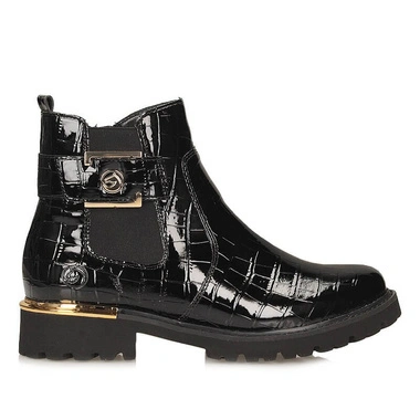 Botki damskie Remonte D8684-03 BLACK czarne lakierowane zapinane na zamek na obcasie