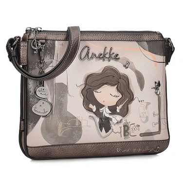 Torebka damska Anekke 43803-145 BOLSO HANDBAG BANDOLERA SINTETICO ORCHESTRA beżowa listonoszka dwukomorowa zapinana na zamek