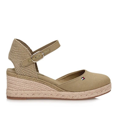 Sandały damskie Tommy Hilfiger FW0FW09233R08W5G MID WEDGE mustard clay zielone espadryle na koturnie