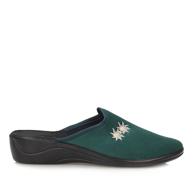 Zielone Komfortowe zakryte laczki kapcie na klinie Adanex 29891