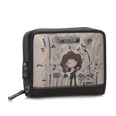 Portfel damski Anekke 43809-903 BILLETERO WALLET SINTETICO ORCHESTRA szary mały zapinany na zamek i zatrzask