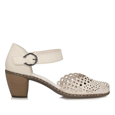 Czółenka damskie Rieker 40902-60 beige beżowe na sprzączkę zakryty przód