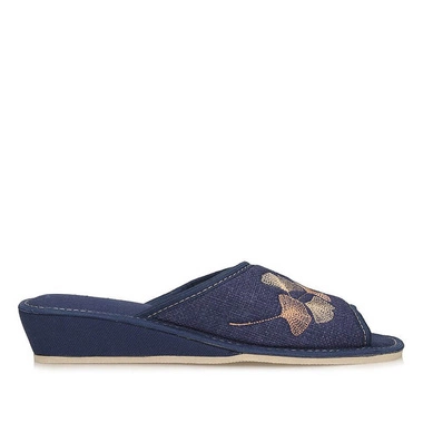 Kapcie pantofle laczki na klinie Meteor 043 granatowe