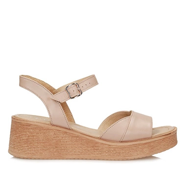 Beżowe skórzane Sandały na koturnie Ryłko 3MG17_Z_Z02F