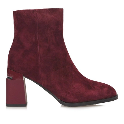 Skórzane zamszowe botki damskie S.Barski CR52-718 WINE