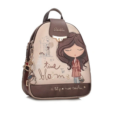 Plecak damski Anekke 43705-043 MOCHILA BACKPACK TULIP brązowy trzykomorowy zapinany na bigiel