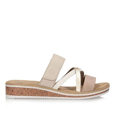Klapki damskie Rieker V3652-94 beżowe na rzep na platformie