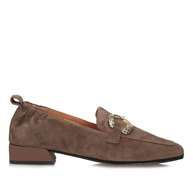 Półbuty damskie S.Barski CR62-3115 BROWN brązowe mokasyny wsuwane skórzane z ozdobną klamrą