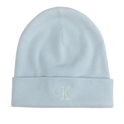 Modna niebieska czapka damska Calvin Klein LV04D8020G 5F9 CK FINE RIB BEANIE Palest Blue