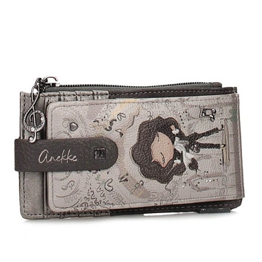 Etui na karty damskie Anekke 43809-013 TARJATERO CARD HOLDER SINTETICO ORCHESTRA srebrne jednokomorowe zapinane na zamek i zatrzask
