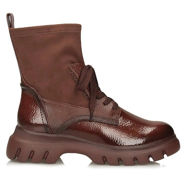 Botki damskie Marco Tozzi 2-25231-47 3L9 COGNAC brązowe sznurowane zapinane na zamek na platformie