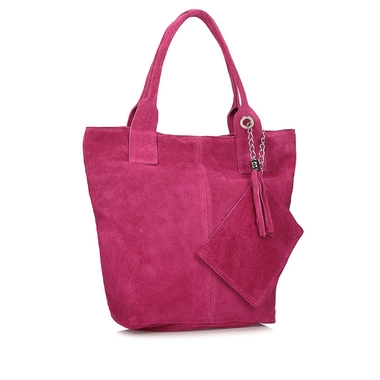 Torebka shopperka ze skóry welurowej Toscanio 1101 fuksja
