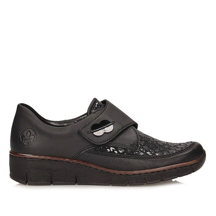 Stylowe czarne półbuty damskie na rzep Rieker 537C0-00