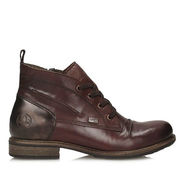 Botki damskie Rieker 74804-22 BROWN brązowe skórzane sznurowane zapinane na zamek na obcasie