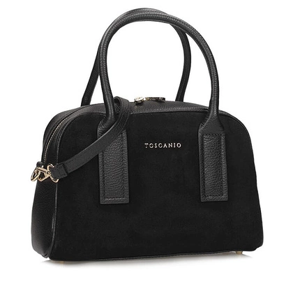  Skórzana włoska Torebka kuferek Toscanio G122 CZARNA