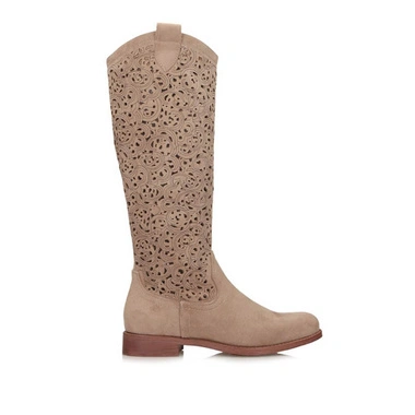 Kozaki damskie S.Barski HY61-8023 BEIGE beżowe ażurowe na zamek