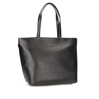 Klasyczna czarna torebka shopperka Tommy Hilfiger AW0AW17693 BDS TH LOGOTAPE TOTE