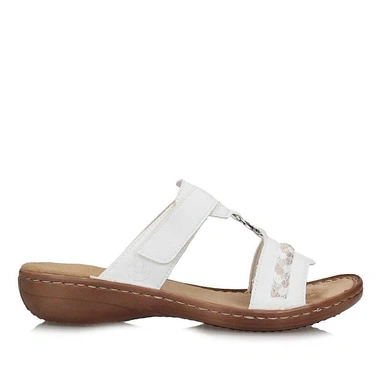 Klapki damskie Rieker 60888-80 WHITE białe na rzep